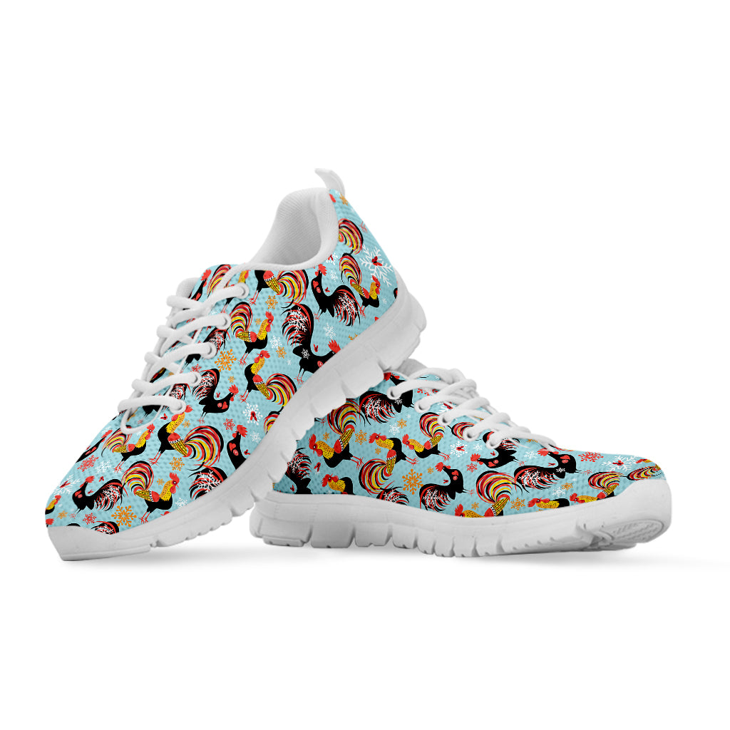 Rooster And Snowflake Pattern Print White Sneakers