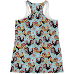 Rooster And Snowflake Pattern Print Women's Racerback Tank Top
