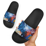 Rooster Painting Print Black Slide Sandals