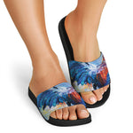 Rooster Painting Print Black Slide Sandals