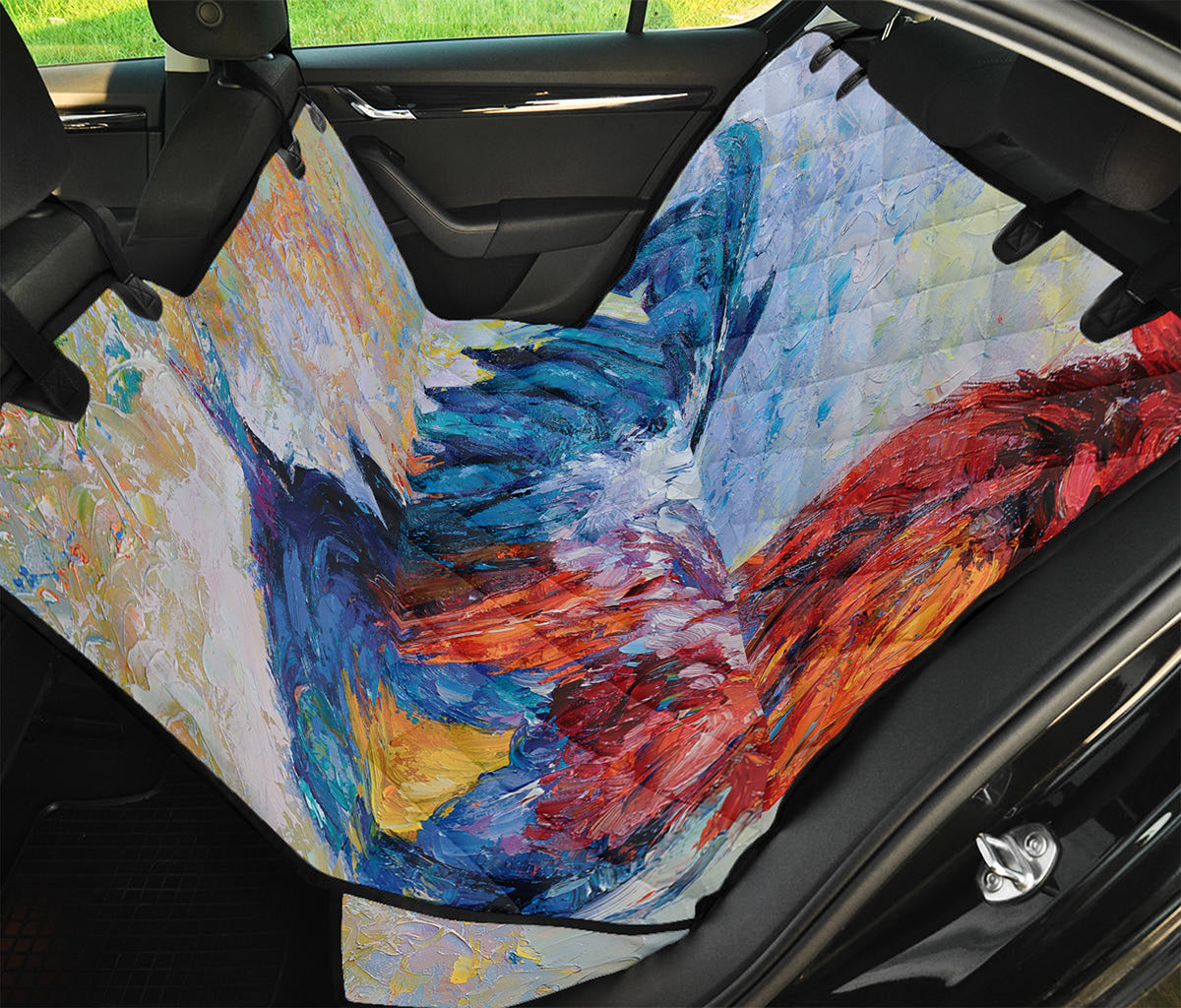 Rooster Painting Print Pet Car Back Seat Cover