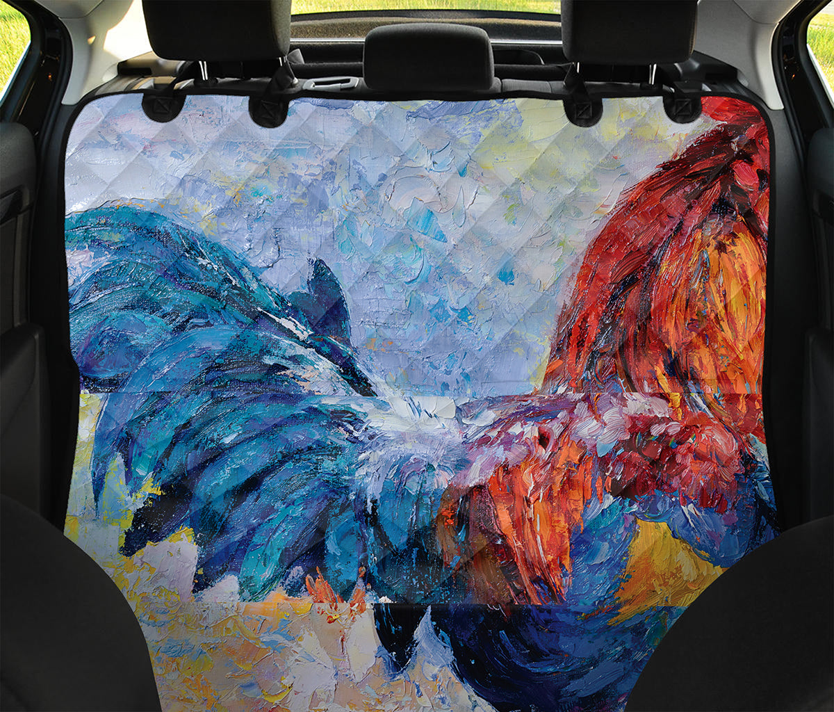 Rooster Painting Print Pet Car Back Seat Cover