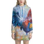 Rooster Painting Print Pullover Hoodie Dress