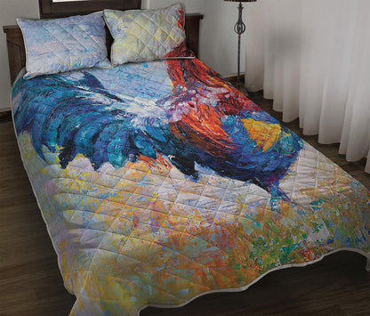 Rooster Painting Print Quilt Bed Set