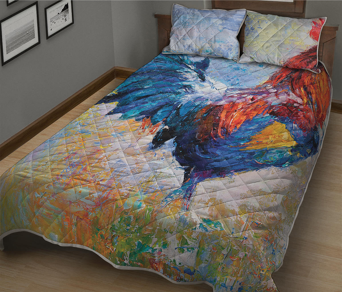 Rooster Painting Print Quilt Bed Set