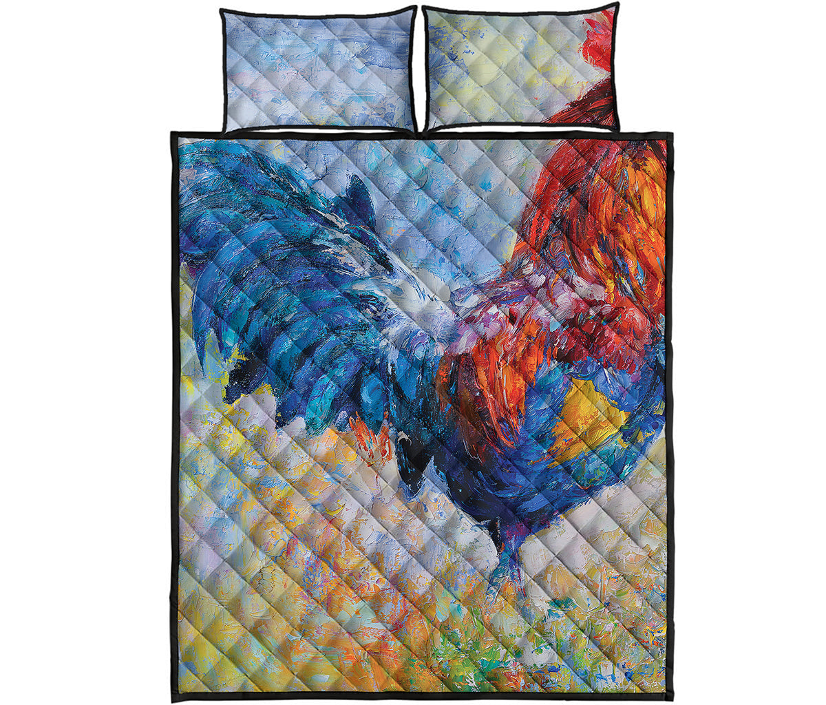 Rooster Painting Print Quilt Bed Set