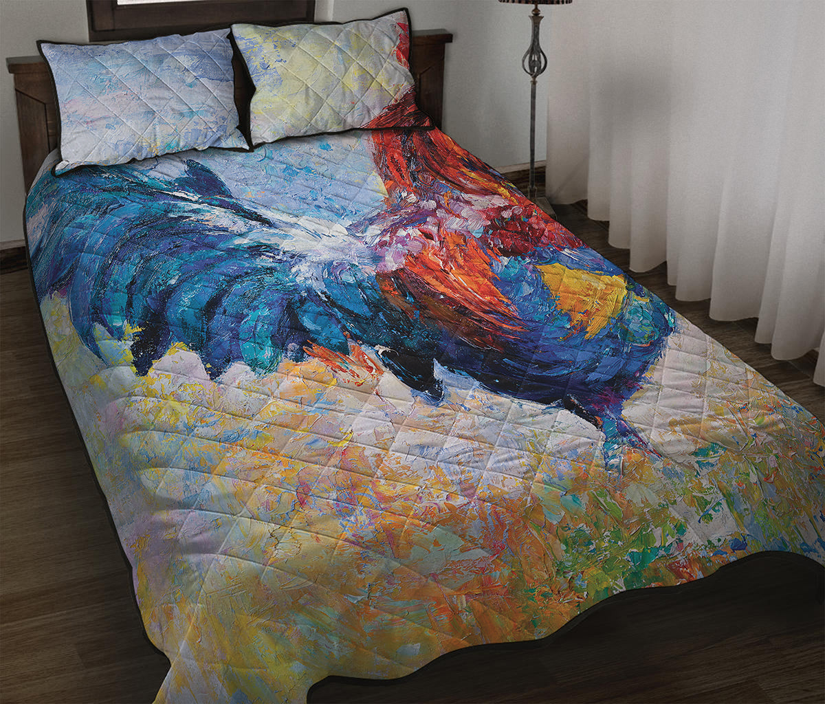 Rooster Painting Print Quilt Bed Set