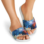 Rooster Painting Print White Slide Sandals