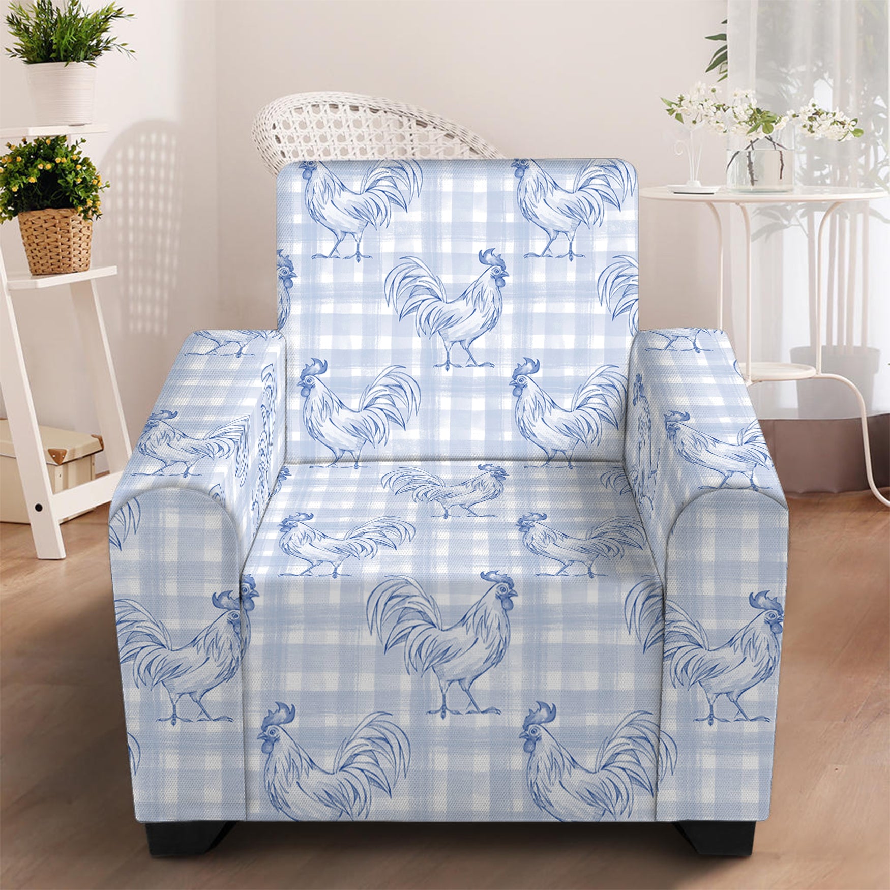 Rooster Plaid Pattern Print Armchair Slipcover