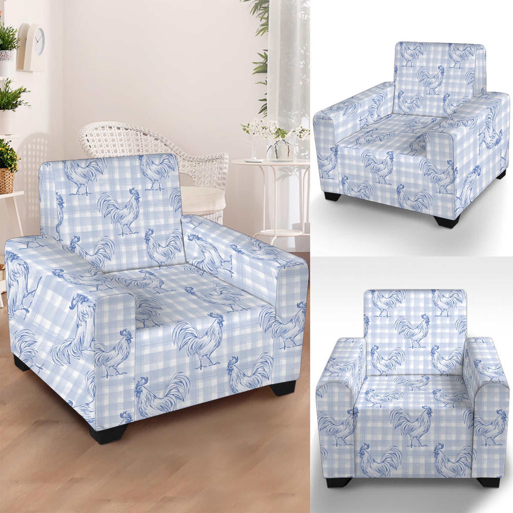 Rooster Plaid Pattern Print Armchair Slipcover