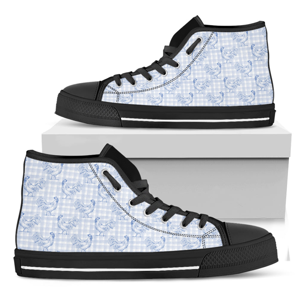 Rooster Plaid Pattern Print Black High Top Shoes