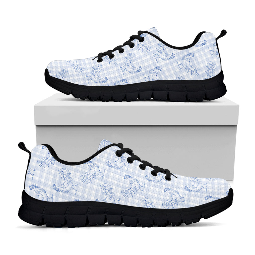 Rooster Plaid Pattern Print Black Sneakers