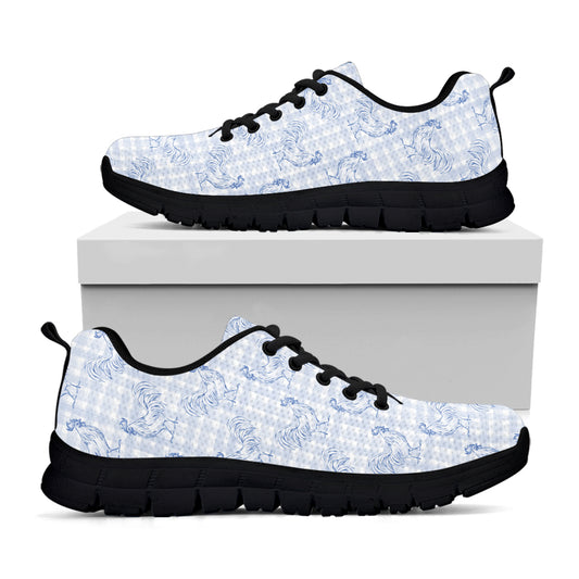 Rooster Plaid Pattern Print Black Sneakers