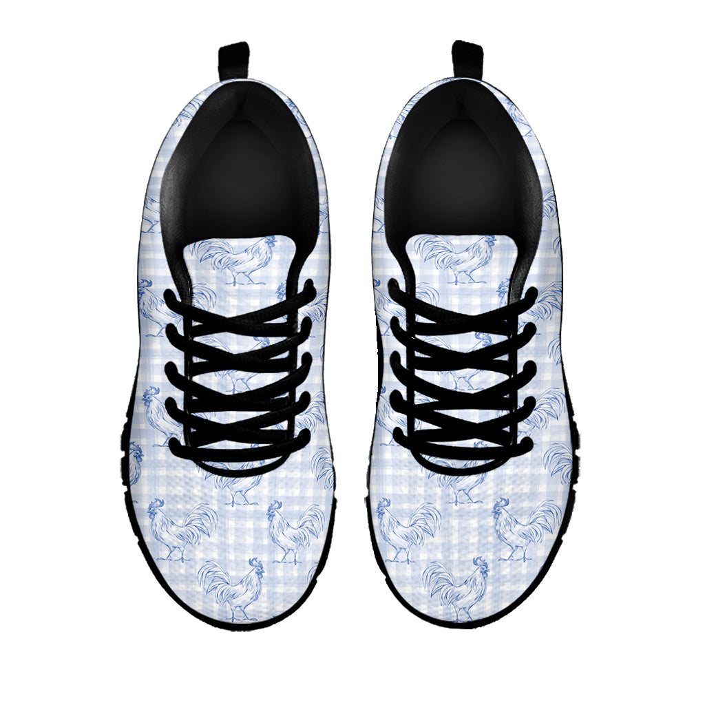 Rooster Plaid Pattern Print Black Sneakers
