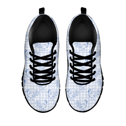 Rooster Plaid Pattern Print Black Sneakers