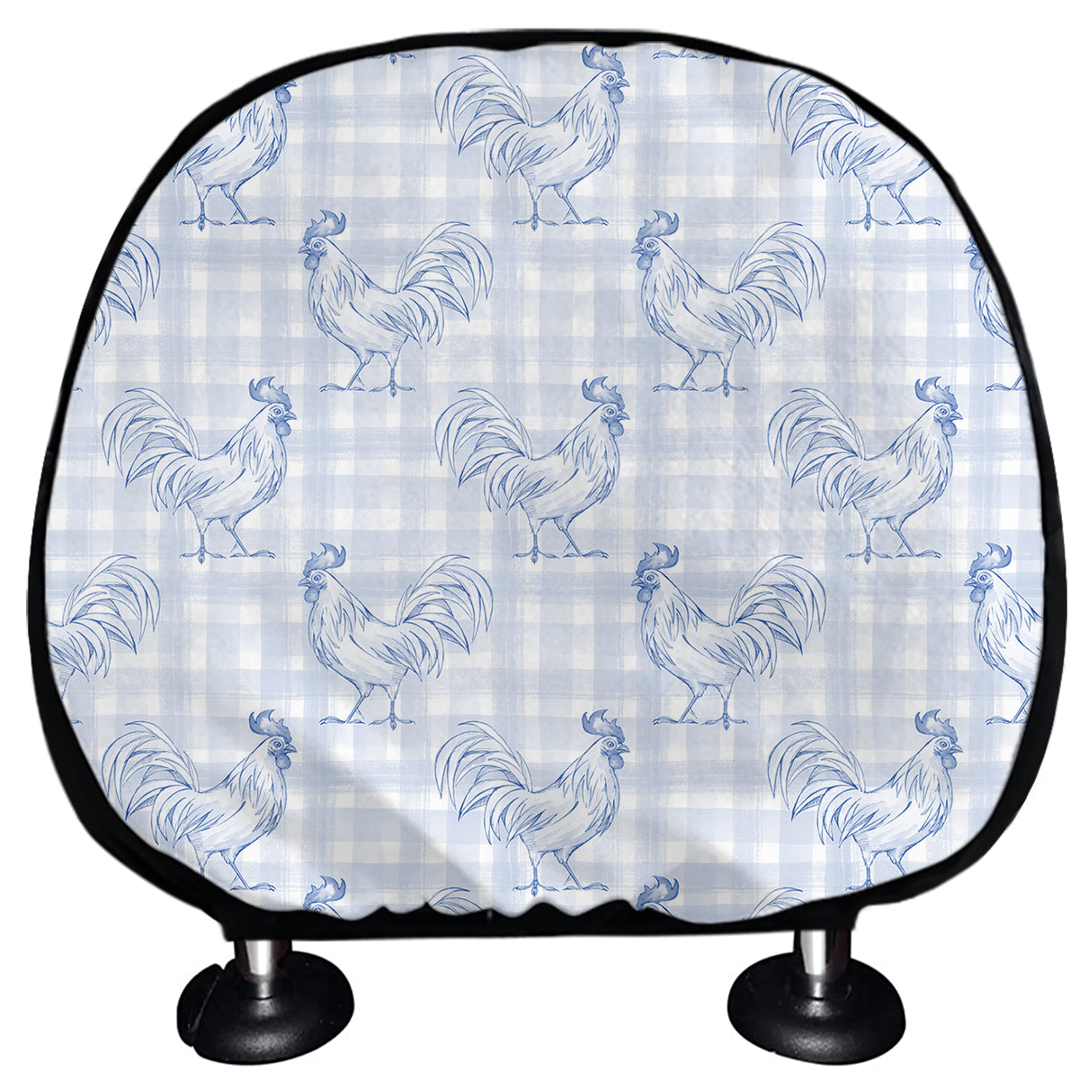 Rooster Plaid Pattern Print Car Headrest Covers