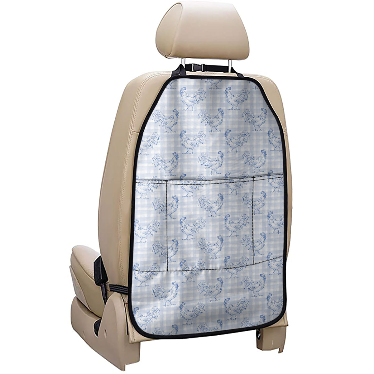Rooster Plaid Pattern Print Car Seat Organizers