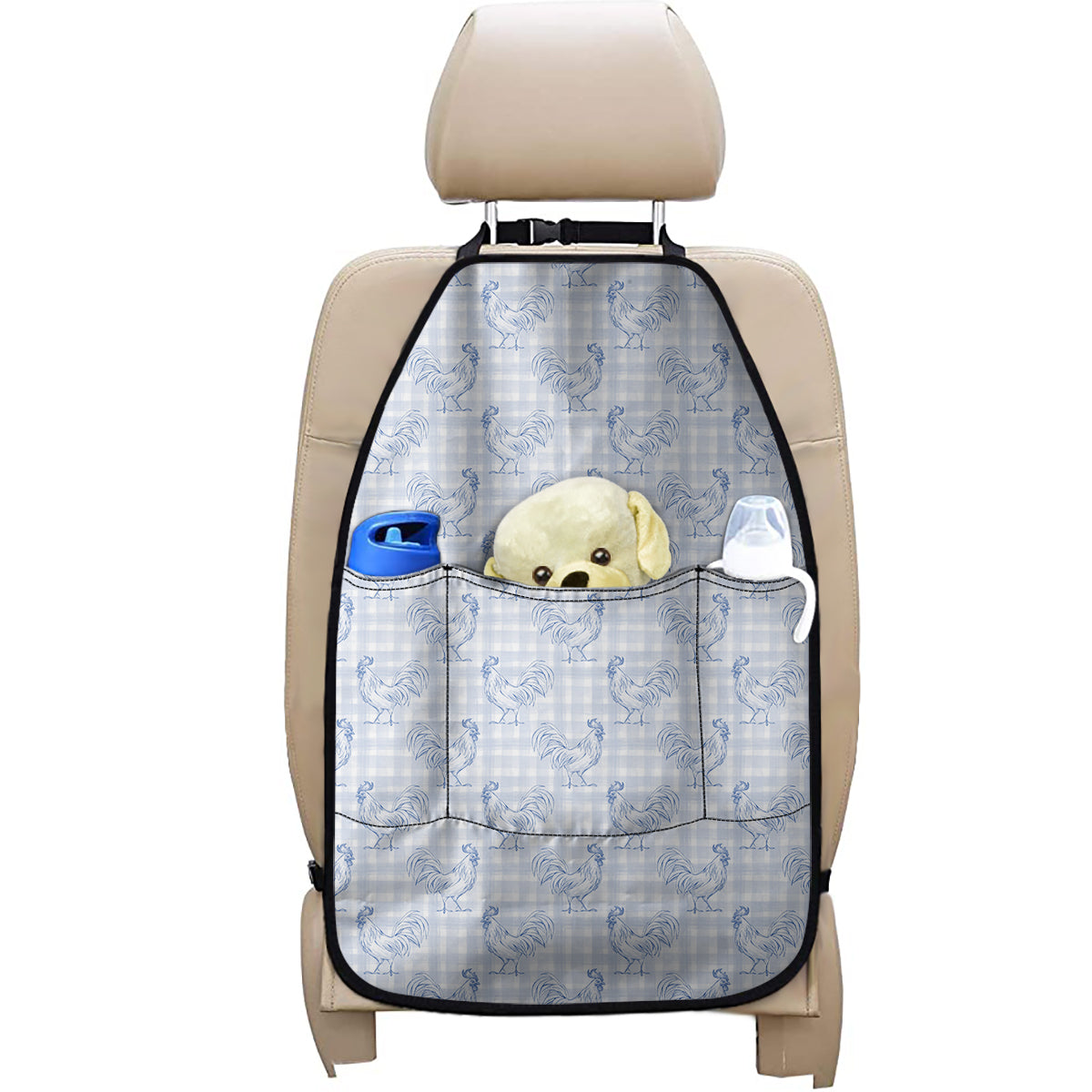 Rooster Plaid Pattern Print Car Seat Organizers
