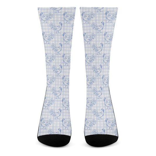 Rooster Plaid Pattern Print Crew Socks