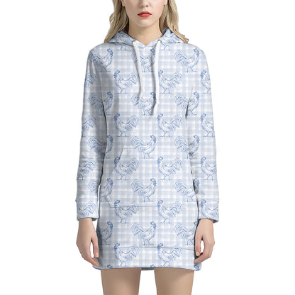 Rooster Plaid Pattern Print Hoodie Dress