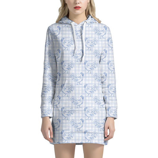 Rooster Plaid Pattern Print Hoodie Dress
