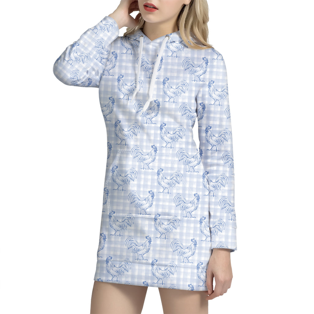 Rooster Plaid Pattern Print Hoodie Dress