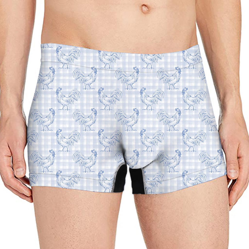 Rooster Plaid Pattern Print Men's Boxer Briefs