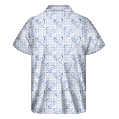 Rooster Plaid Pattern Print Men's Short Sleeve Shirt