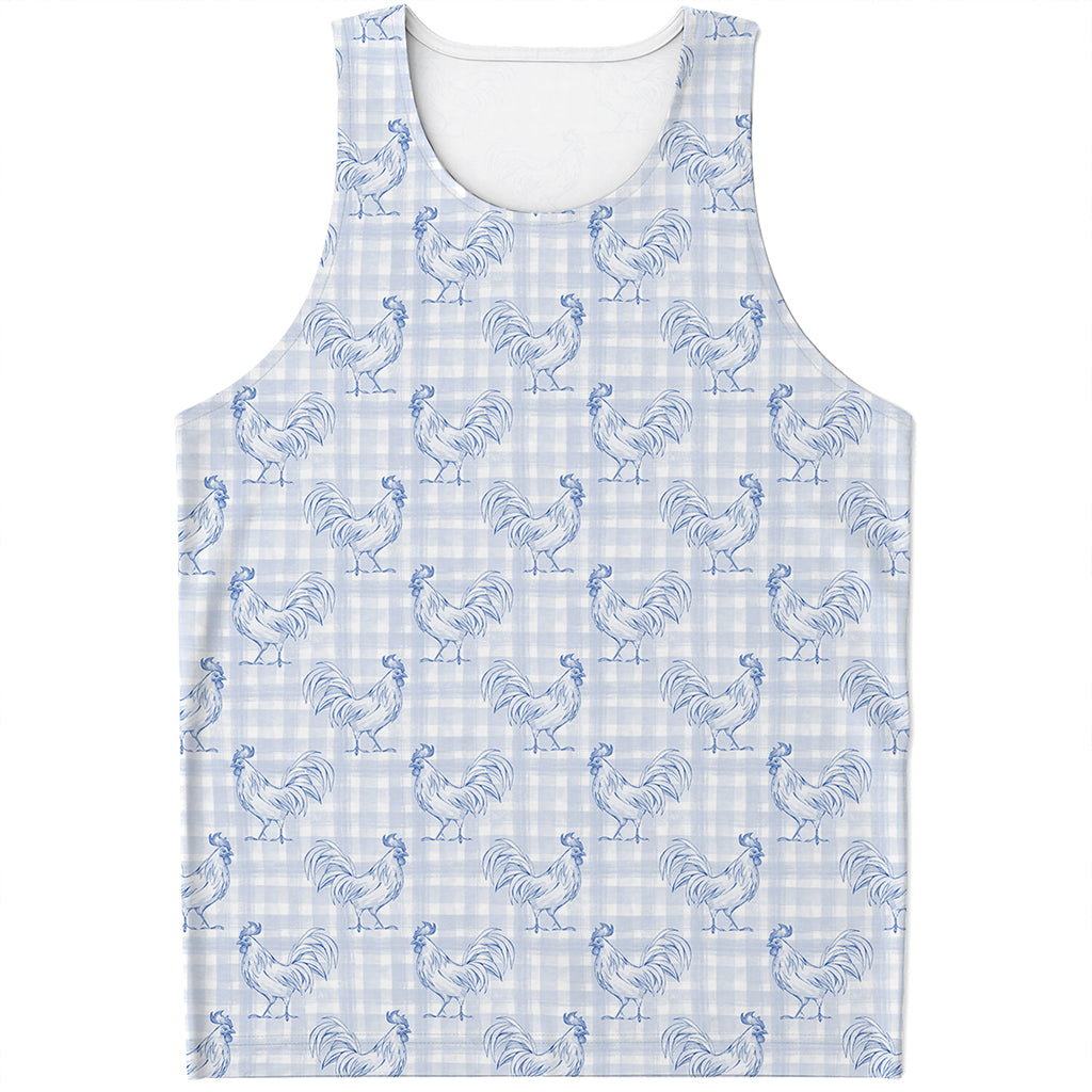 Rooster Plaid Pattern Print Men's Tank Top