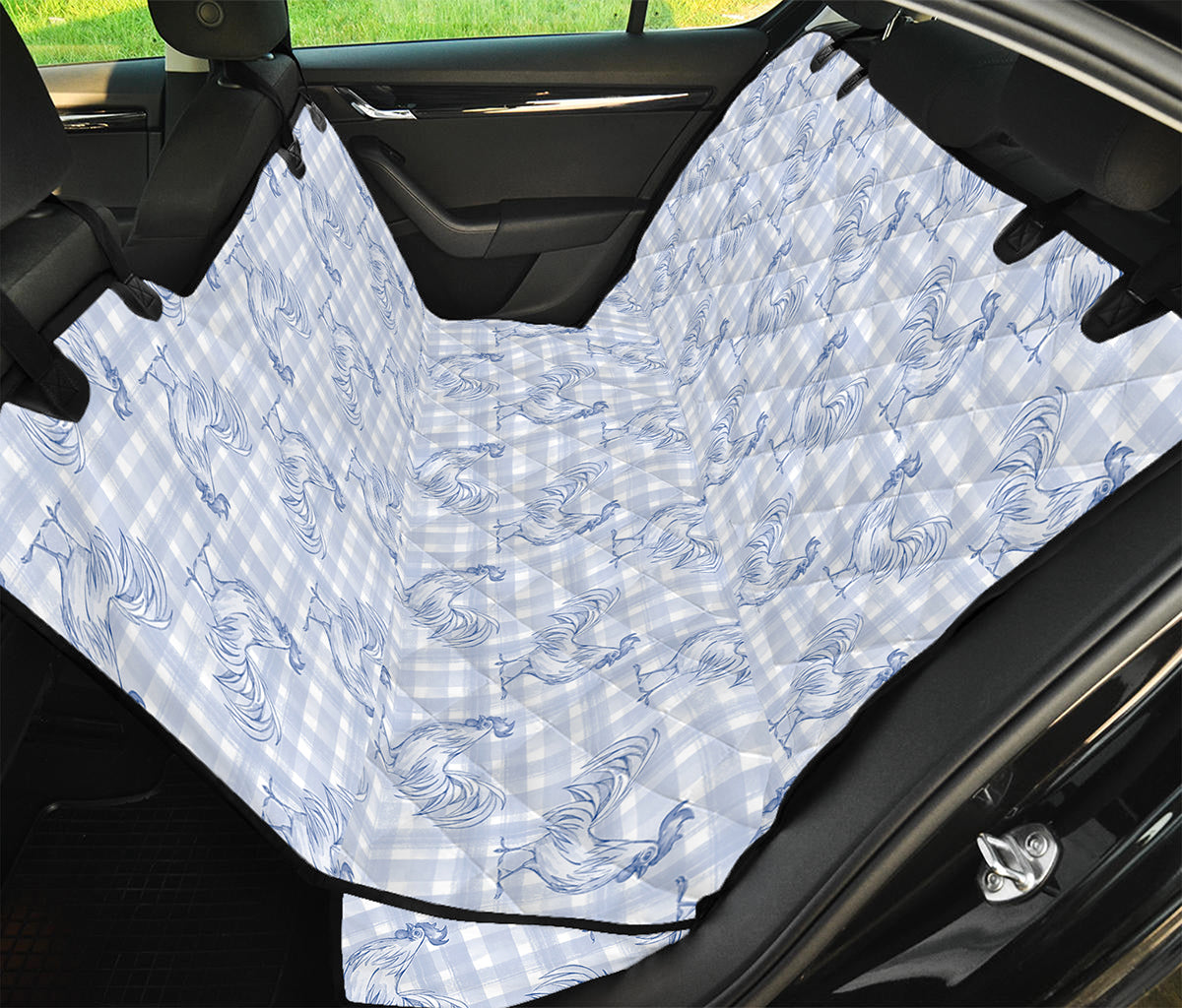 Rooster Plaid Pattern Print Pet Car Back Seat Cover