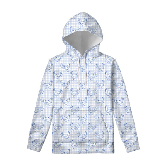 Rooster Plaid Pattern Print Pullover Hoodie
