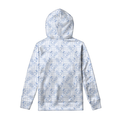 Rooster Plaid Pattern Print Pullover Hoodie