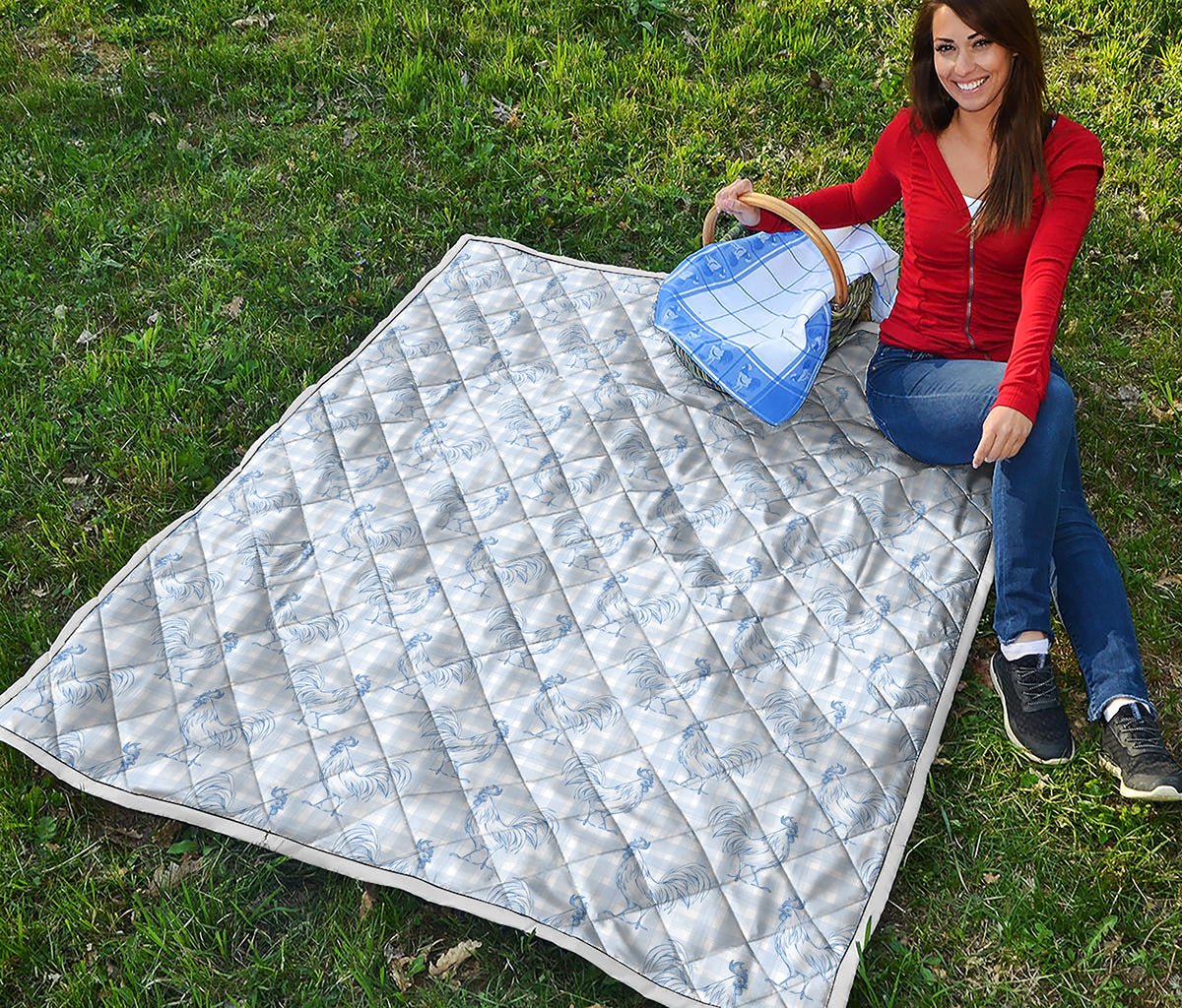 Rooster Plaid Pattern Print Quilt