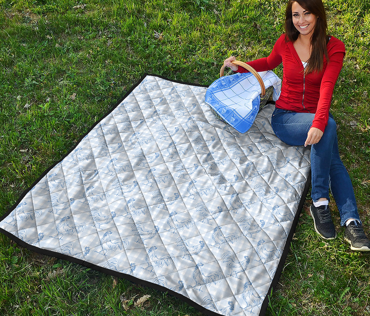 Rooster Plaid Pattern Print Quilt