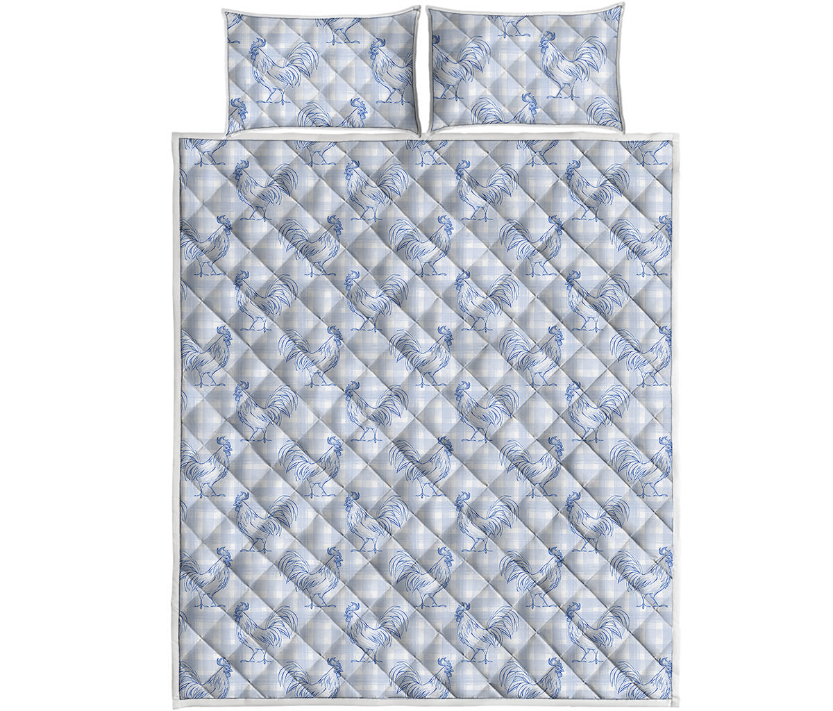 Rooster Plaid Pattern Print Quilt Bed Set