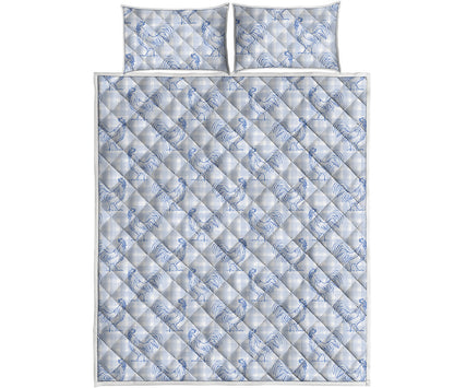 Rooster Plaid Pattern Print Quilt Bed Set