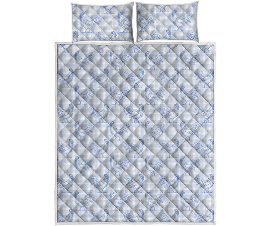 Rooster Plaid Pattern Print Quilt Bed Set