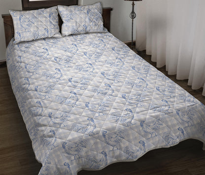 Rooster Plaid Pattern Print Quilt Bed Set