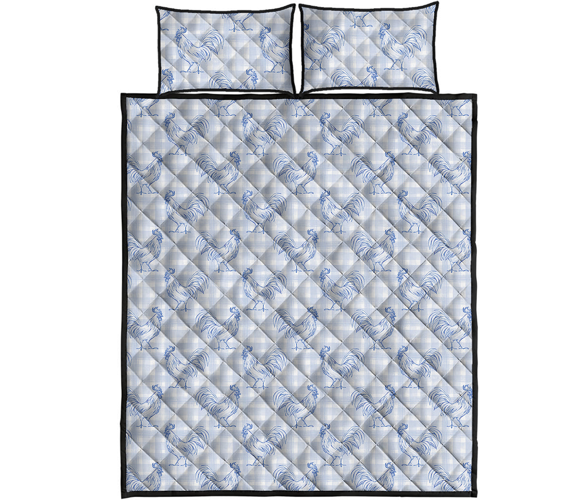 Rooster Plaid Pattern Print Quilt Bed Set