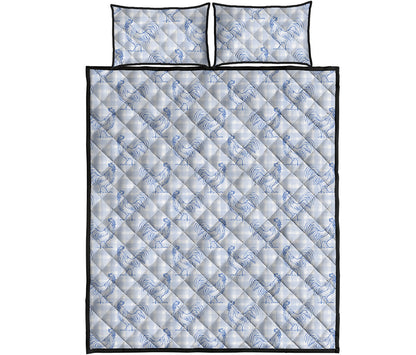 Rooster Plaid Pattern Print Quilt Bed Set