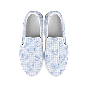 Rooster Plaid Pattern Print White Slip On Shoes