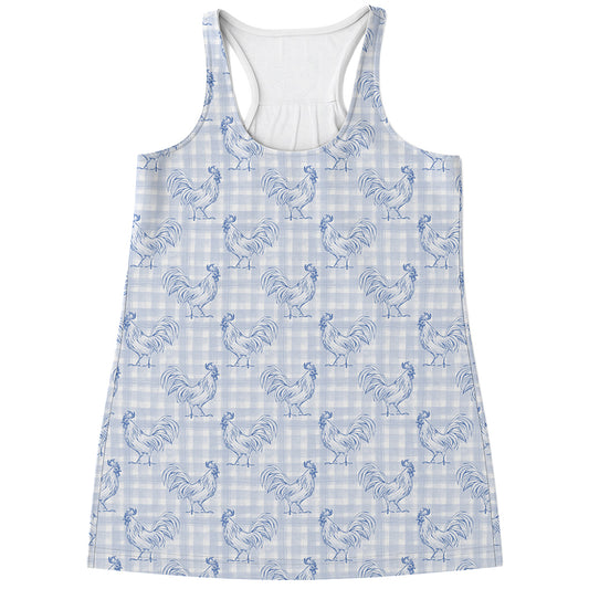 Rooster Plaid Pattern Print Women's Racerback Tank Top