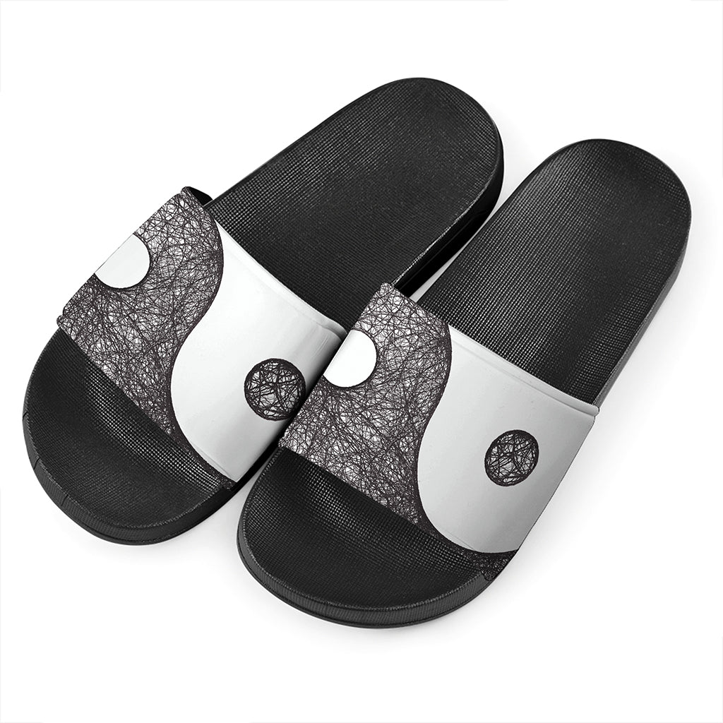 Roots Yin Yang Print Black Slide Sandals