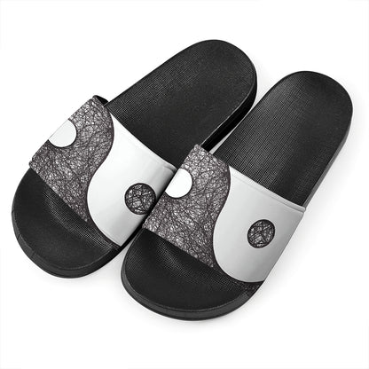 Roots Yin Yang Print Black Slide Sandals