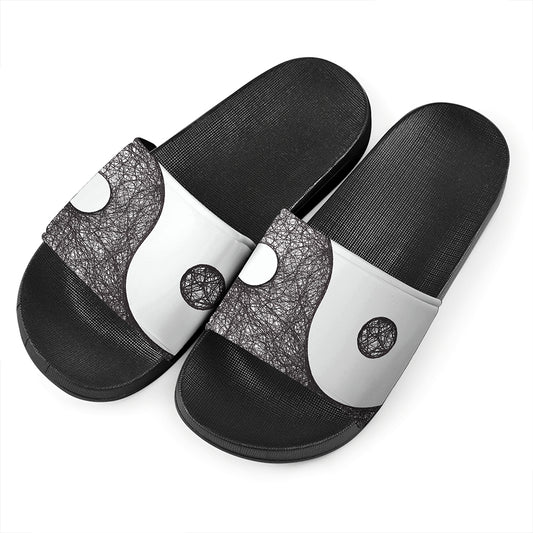 Roots Yin Yang Print Black Slide Sandals