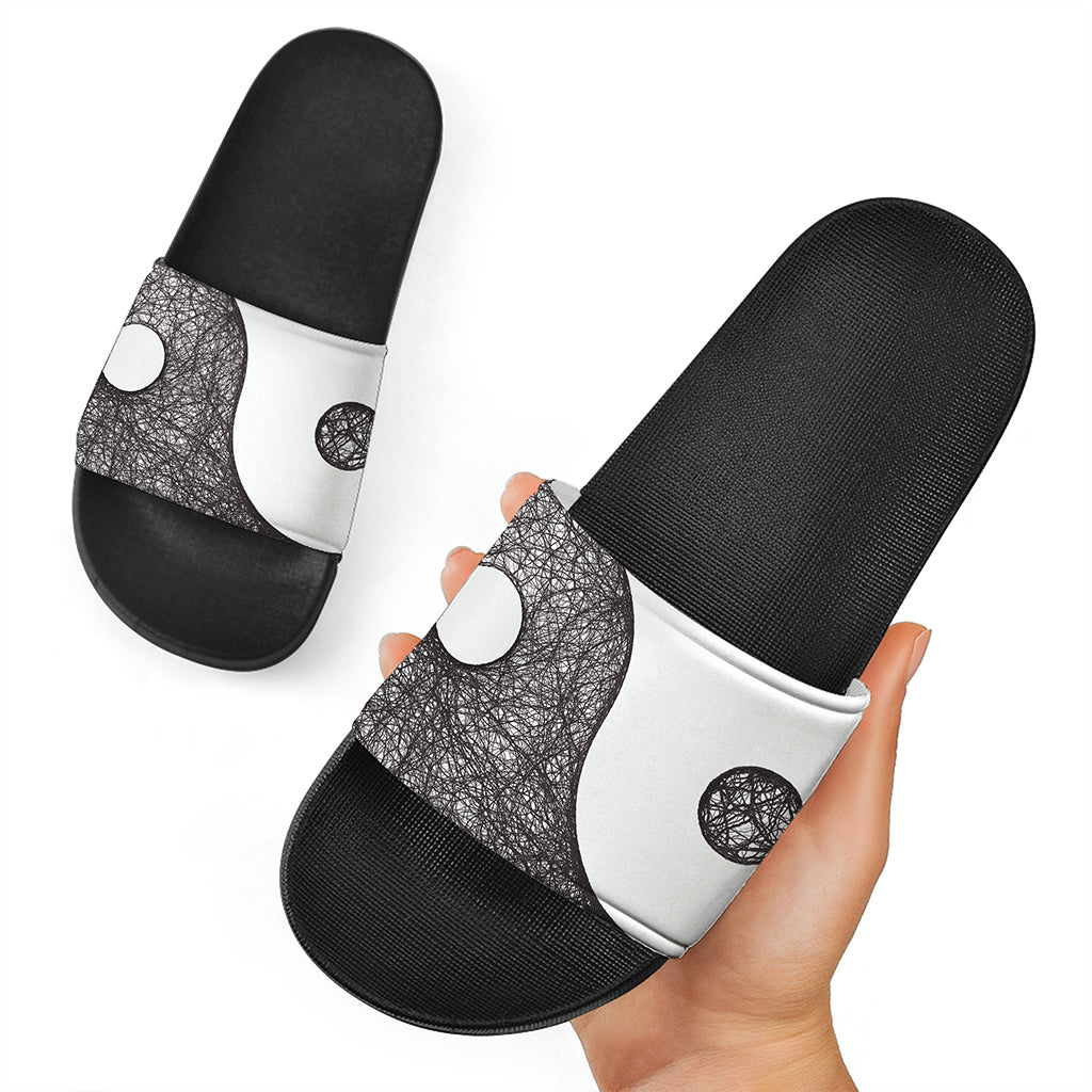 Roots Yin Yang Print Black Slide Sandals