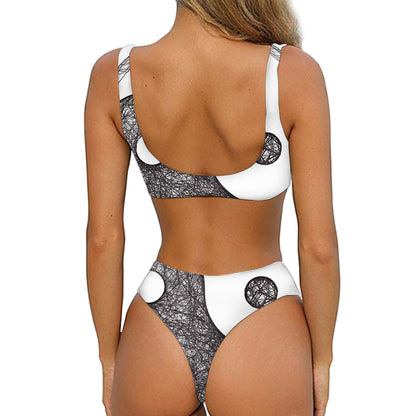 Roots Yin Yang Print Front Bow Tie Bikini