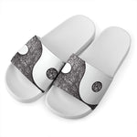 Roots Yin Yang Print White Slide Sandals