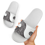 Roots Yin Yang Print White Slide Sandals