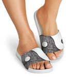 Roots Yin Yang Print White Slide Sandals